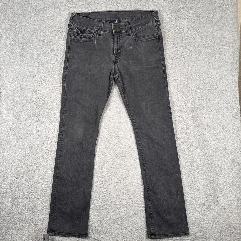 True Religion Jeans Mens 36 (36x33) Black Ricky USA Flap Pocket ***2 Holes READ